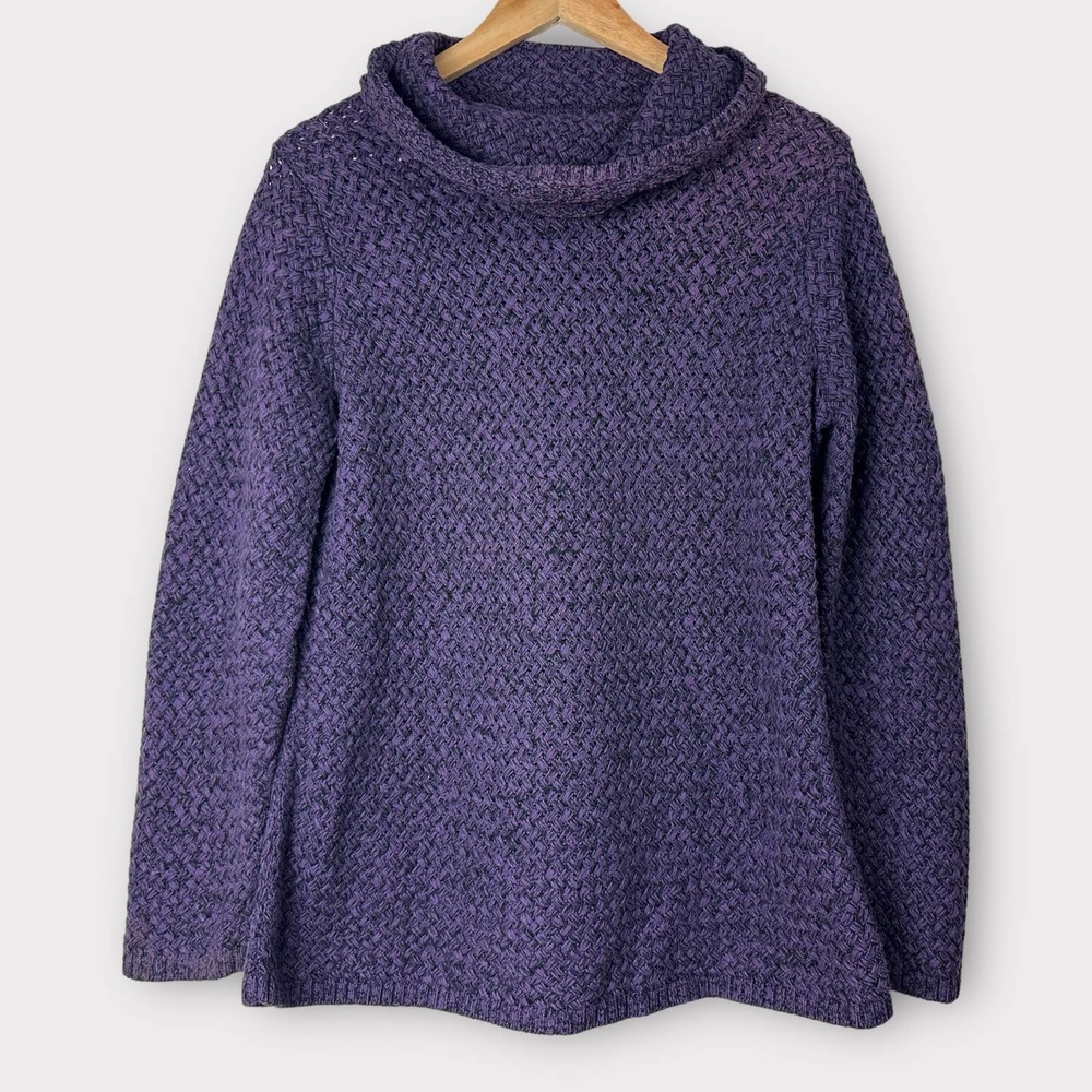 Dana Buchman Sweater Cowl Neck Chunky Knit Purple Large
